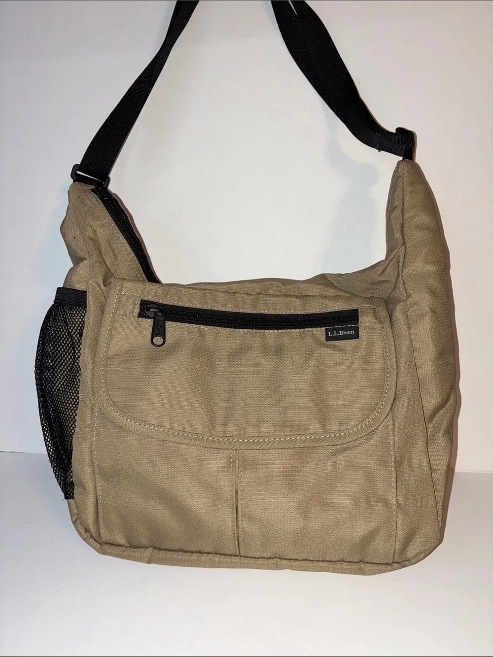 L.L. Bean Tan Nylon Crossbody Messenger Bag with Black Strap